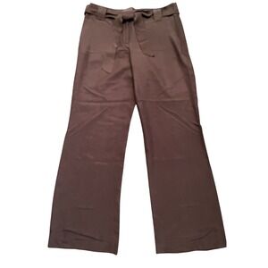 Talbots Heritage Silk Tie Waist Pants Brown Straight Leg Women 10